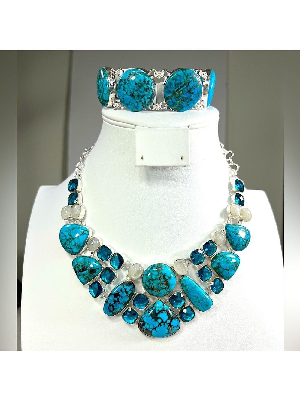 Turquoise Necklace 925 Large Necklace & Large Bracelet Set